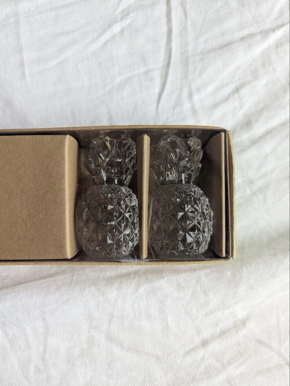 Williams Sonoma Glass Pineapple Candle Holders with Ivory Tapers